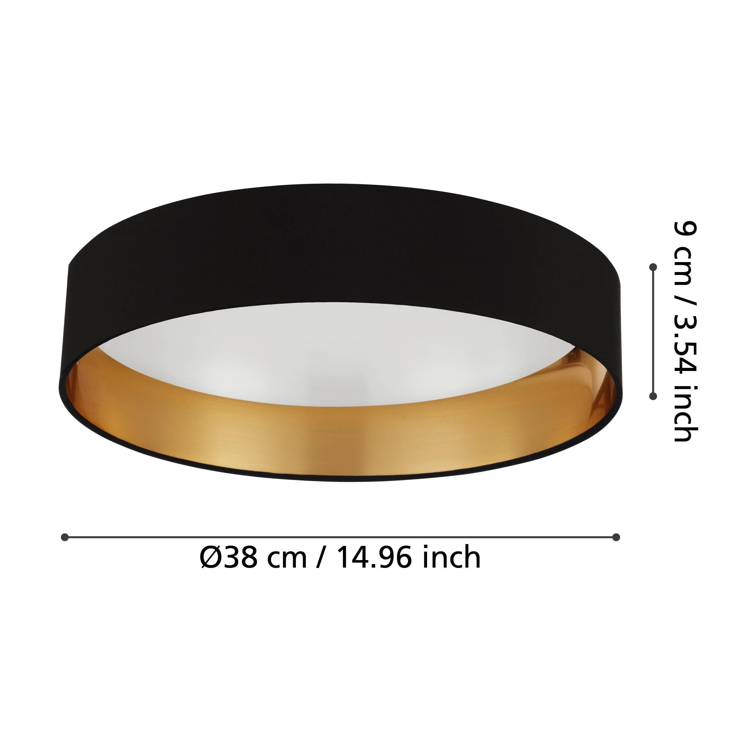 EGLO LED Deckenlampe Maserlo 2, Textil Deckenleuchte, Wohnzimmerlampe Decke aus Stoff in gold und schwarz, Kunststoff in weiß, warmweiß, Ø 38 cm