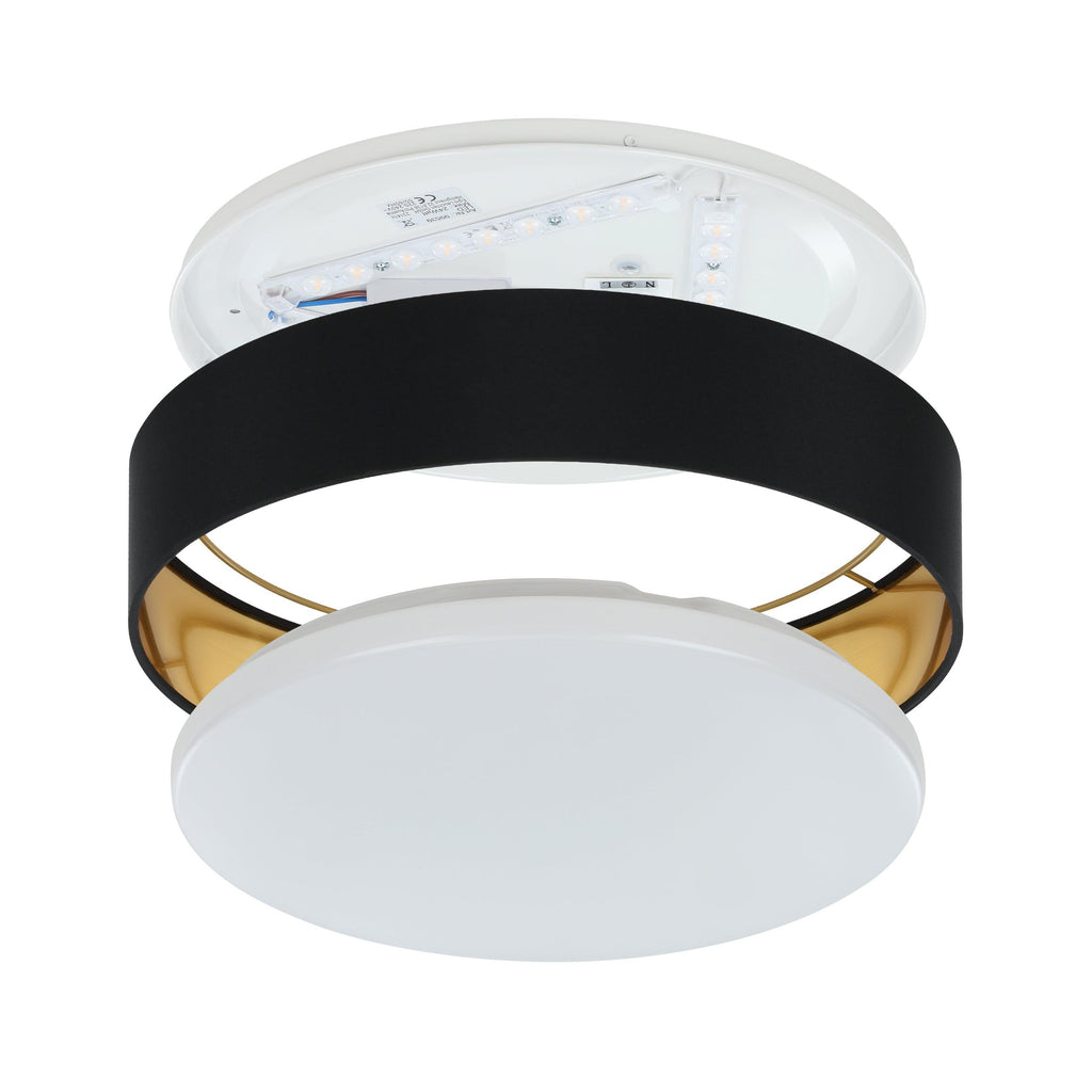 EGLO LED Deckenlampe Maserlo 2, Textil Deckenleuchte, Wohnzimmerlampe Decke aus Stoff in gold und schwarz, Kunststoff in weiß, warmweiß, Ø 38 cm
