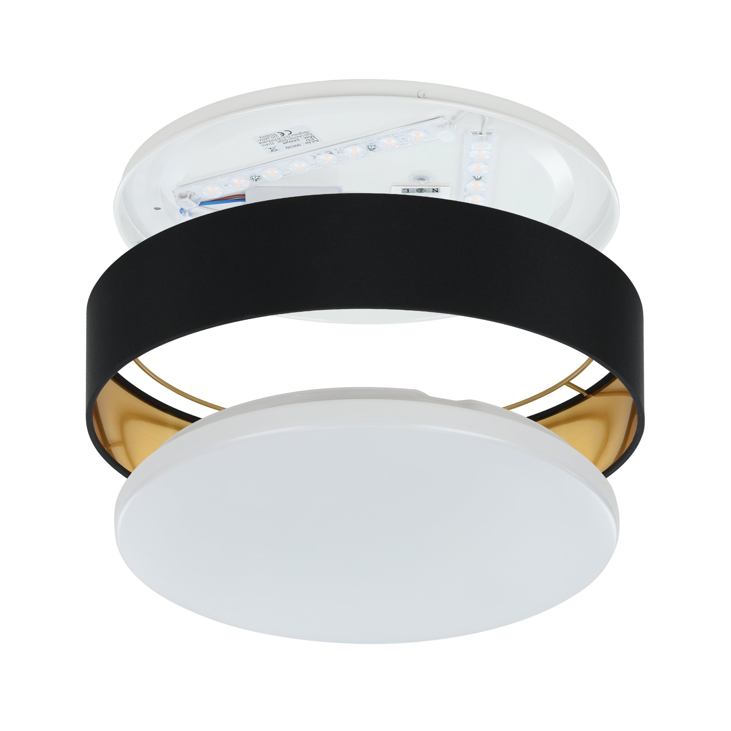 EGLO LED Deckenlampe Maserlo 2, Textil Deckenleuchte, Wohnzimmerlampe Decke aus Stoff in gold und schwarz, Kunststoff in weiß, warmweiß, Ø 38 cm