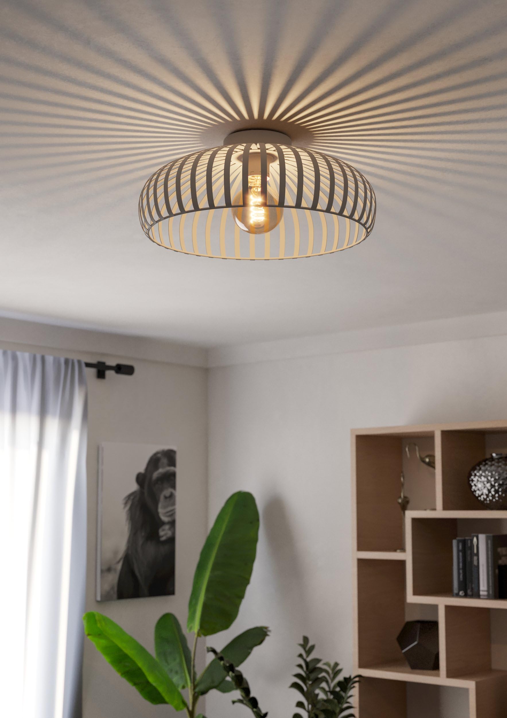 EGLO Deckenlampe Mogano 3, Deckenleuchte Wohnzimmer, Lampe Decke Schlafzimmer, Wohnzimmerlampe aus Metall in Beige, E27 Fassung, Ø 43 cm