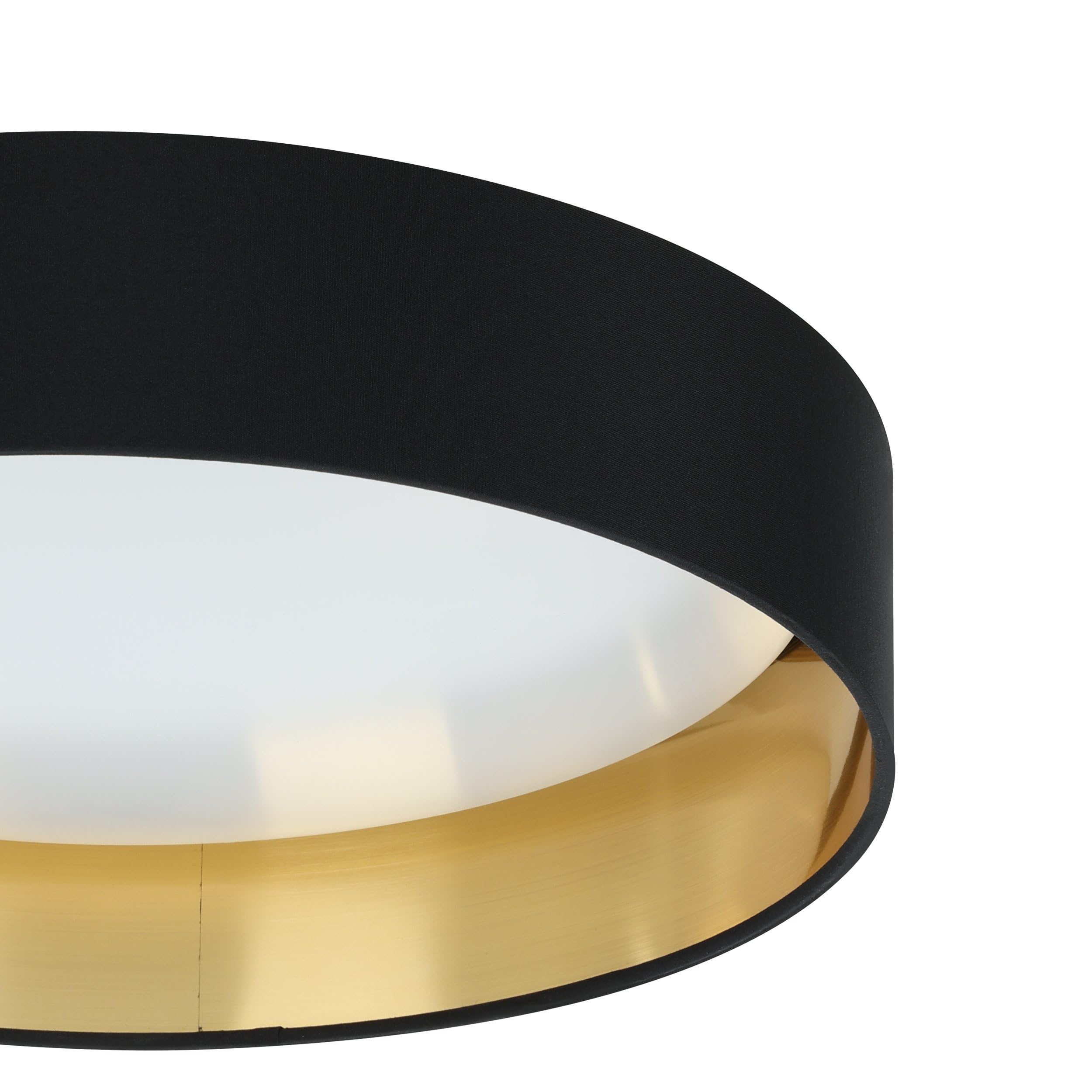 EGLO LED Deckenlampe Maserlo 2, Textil Deckenleuchte, Wohnzimmerlampe Decke aus Stoff in gold und schwarz, Kunststoff in weiß, warmweiß, Ø 38 cm